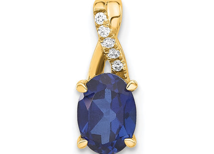 14K Oval Created Sapphire and Diamond Pendant (Style PM4235-CSA-003-4YA)