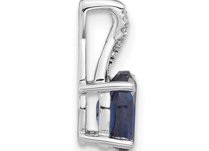14k White Gold Oval Created Sapphire and Diamond Pendant (Style PM4235-CSA-003-WA)