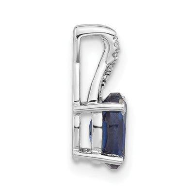 14K White Gold Oval Created Sapphire and Diamond Pendant, 14.3 x 6.25mm