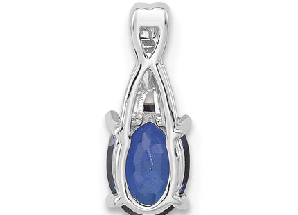 14k White Gold Oval Created Sapphire and Diamond Pendant (Style PM4235-CSA-003-WA)
