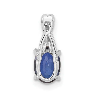 14K White Gold Oval Created Sapphire and Diamond Pendant, 14.3 x 6.25mm