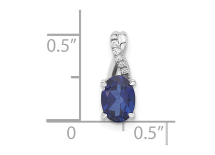 14k White Gold Oval Created Sapphire and Diamond Pendant (Style PM4235-CSA-003-WA)