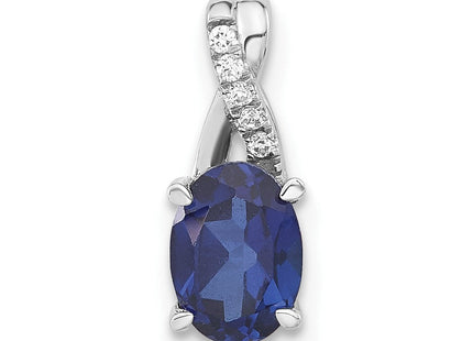 14k White Gold Oval Created Sapphire and Diamond Pendant (Style PM4235-CSA-003-WA)