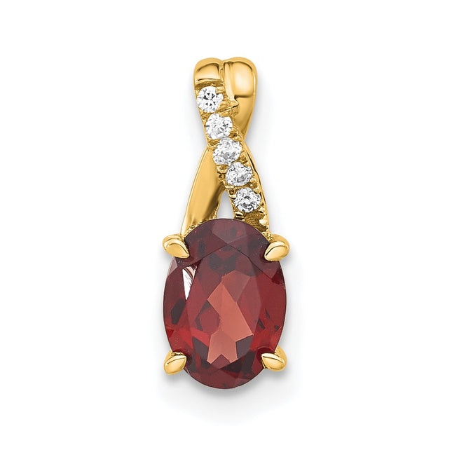 14K Oval Garnet and Diamond Pendant, 14.3 x 6.25mm