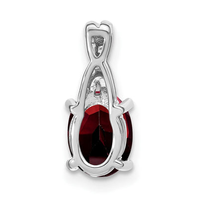 14K White Gold Oval Garnet and Diamond Pendant, 14.3 x 6.25mm