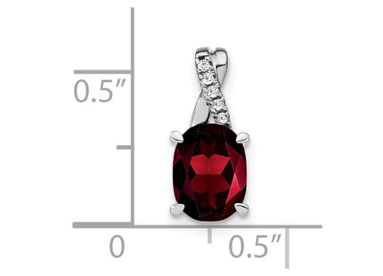 14k White Gold Oval Garnet and Diamond Pendant (Style PM4235-GA-003-WA)