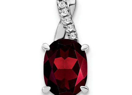14k White Gold Oval Garnet and Diamond Pendant (Style PM4235-GA-003-WA)