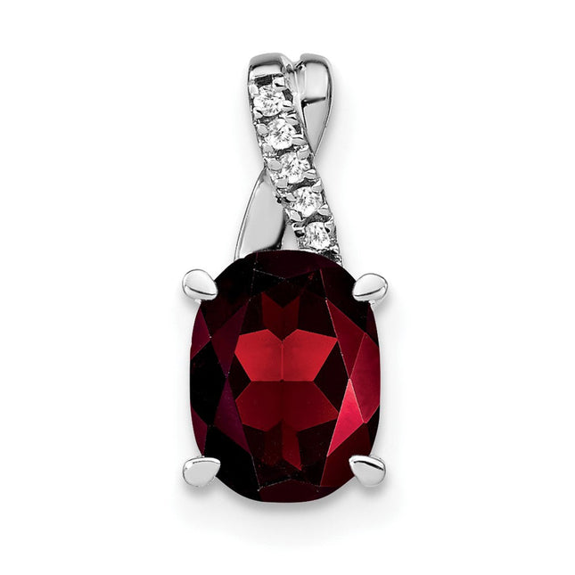14k White Gold Oval Garnet and Diamond Pendant, 14.3 x 6.25mm