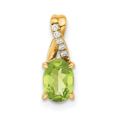 14K Oval Peridot and Diamond Pendant, 14.3 x 6.25mm