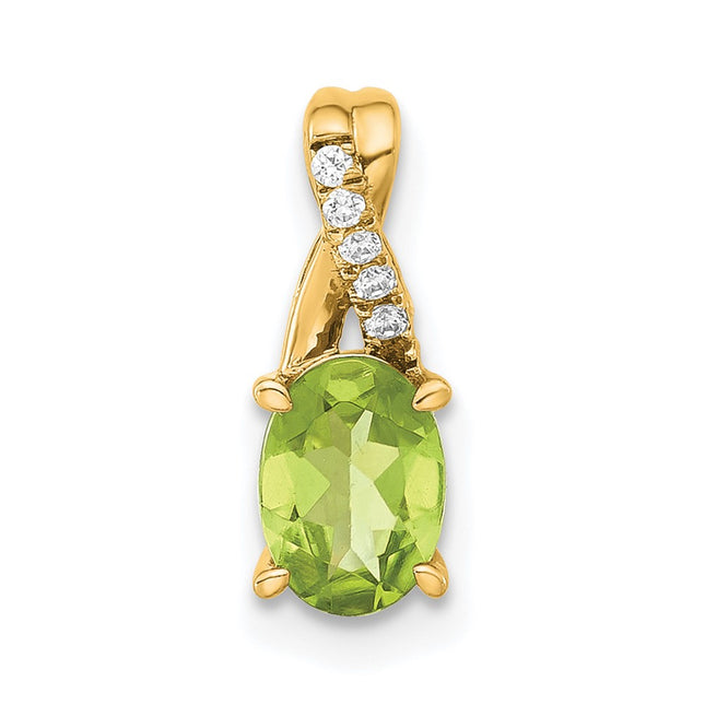 14k Oval Peridot and Diamond Pendant, 14.3 x 6.25mm