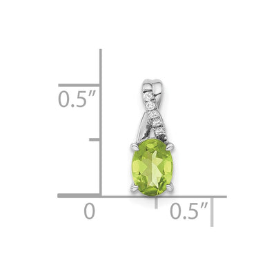 14K White Gold 7x5 Oval Peridot and Diamond Pendant, 14.3 x 6.25mm
