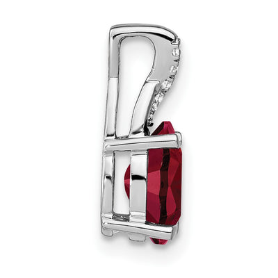 14K White Gold Oval Lab Created Ruby and Diamond Pendant