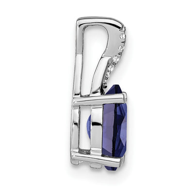 14K White Gold Oval Lab Created Sapphire and Diamond Pendant