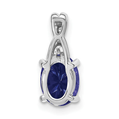 14K White Gold Oval Lab Created Sapphire and Diamond Pendant