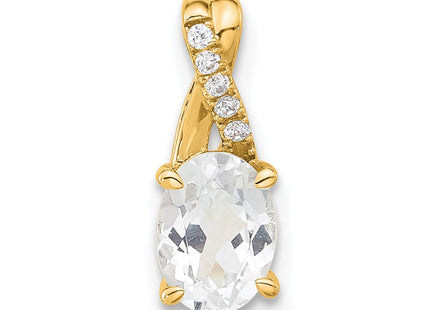 14K Oval White Topaz and Diamond Pendant (Style PM4235-WT-003-4YA)
