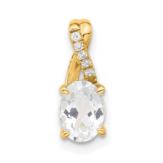 14K Oval White Topaz and Diamond Pendant, 14.3 x 6.25mm
