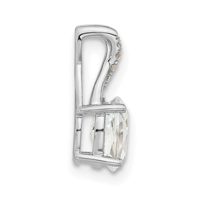 14K White Gold Oval White Topaz and Diamond Pendant, 14.3 x 6.25mm