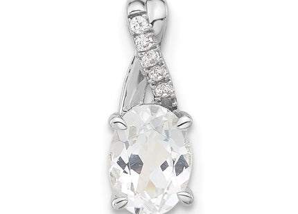 14K White Gold Oval White Topaz and Diamond Pendant (Style PM4235-WT-003-WA)