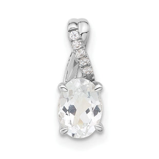 14K White Gold Oval White Topaz and Diamond Pendant (Style PM4235-WT-003-WA)