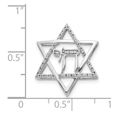 14K White Gold 1/. Diamond Star of David w/Chai Chain Slide