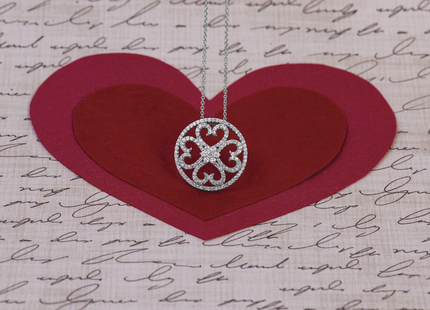 14k White Gold 1/2 carat Diamond Vintage Hearts Pendant Necklace