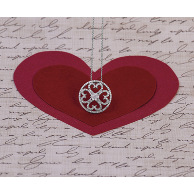 14K White Gold 1/2 carat Diamond Vintage Hearts Pendant Necklace