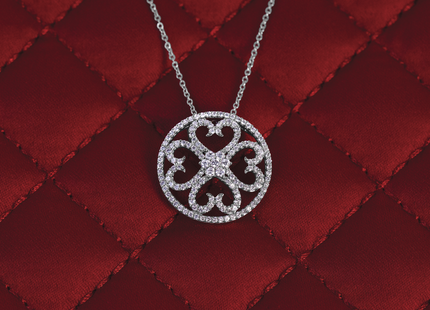 14k White Gold 1/2 carat Diamond Vintage Hearts Pendant Necklace