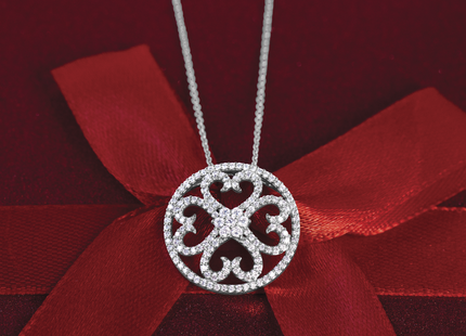 14k White Gold 1/2 carat Diamond Vintage Hearts Pendant Necklace