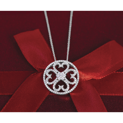 14K White Gold 1/2 carat Diamond Vintage Hearts Pendant Necklace