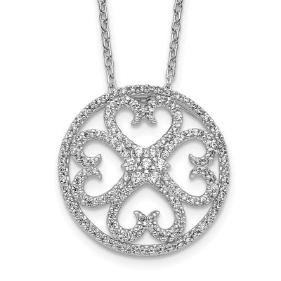 14K White Gold 1/2 carat Diamond Vintage Hearts Pendant Necklace