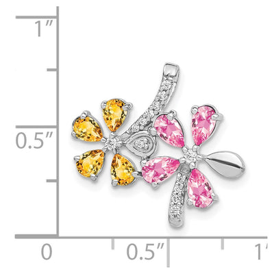 14K White Gold Diamond and 2.44 Citrine/Pink Tourmaline Flower Pendant