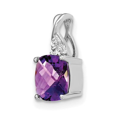 14K White Gold Checkerboard Amethyst and Diamond Pendant