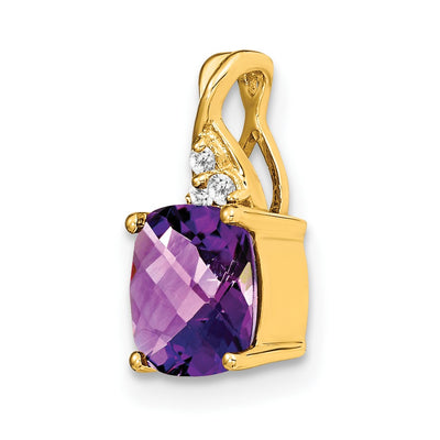 14K Checkerboard Amethyst and Diamond Pendant