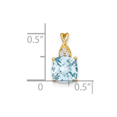 14K Checkerboard Aquamarine and Diamond Pendant