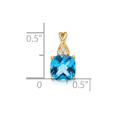 14K Checkerboard Blue Topaz and Diamond Pendant