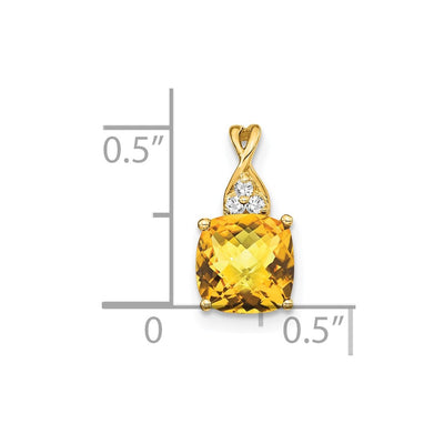 14K Checkerboard Citrine and Diamond Pendant