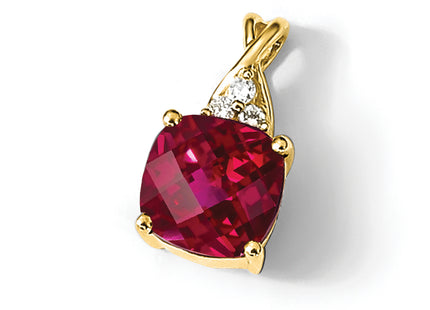 14k Checkerboard Created Ruby and Diamond Pendant