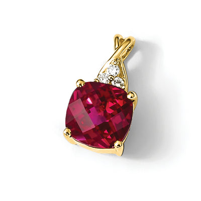 14K Checkerboard Created Ruby and Diamond Pendant