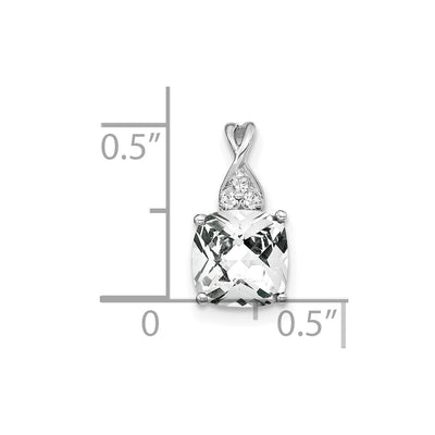 14K White Gold Checkerboard White Topaz and Diamond Pendant
