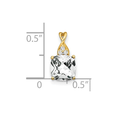 14K Checkerboard White Topaz and Diamond Pendant