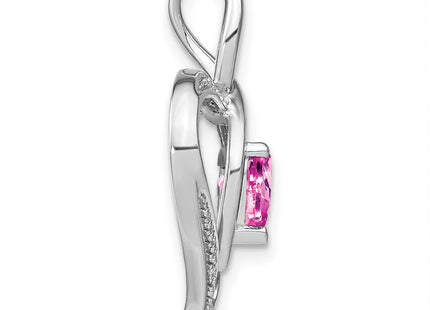Sterling Silver Rhodium Plated Created Pink Sapphire and Diamond Infinity Heart Pendant, view 2