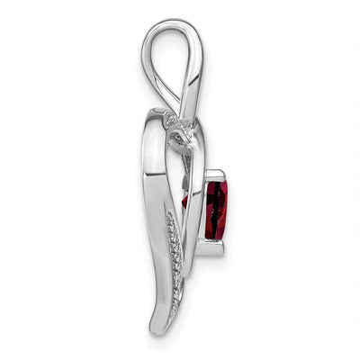 Sterling Silver Rhodium-plated Garnet and Diamond Pendant, 26.43 x 21.1mm