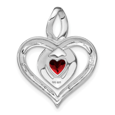 Sterling Silver Rhodium-plated Garnet and Diamond Pendant, 26.43 x 21.1mm