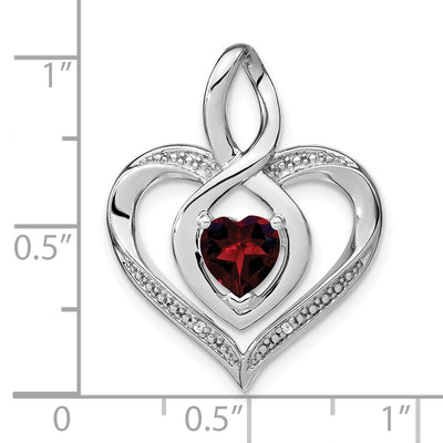 Sterling Silver Rhodium-plated Garnet and Diamond Pendant, 26.43 x 21.1mm