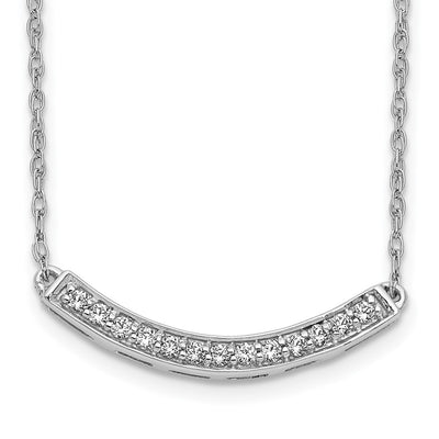 14K White Gold Polished 1/6 carat Diamond Curved Bar Necklace