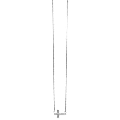 14K White Gold 1/10 carat Diamond Sideways Cross Necklace, 18 x 17mm