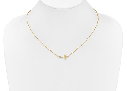 14K gold diamond cross necklace, another view