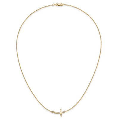 14K Polished 1/10 carat Diamond Sideways Cross Necklace, 18 x 20mm