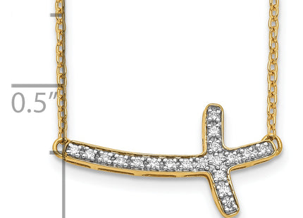 14k Polished 1/10 carat Diamond Sideways Cross Necklace, 18 x 20mm