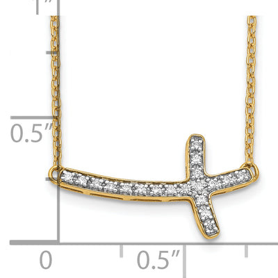 14K Polished 1/10 carat Diamond Sideways Cross Necklace, 18 x 20mm